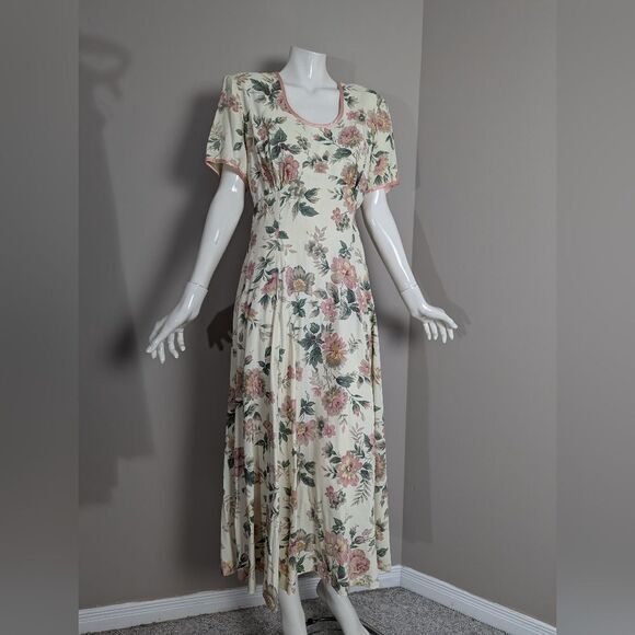 Women's 90s floral dress maxi short sleeve pretty maxi dress 9/10 - Picture 4 of 8